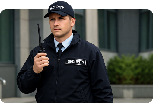 PriorityGuard employee with radio station